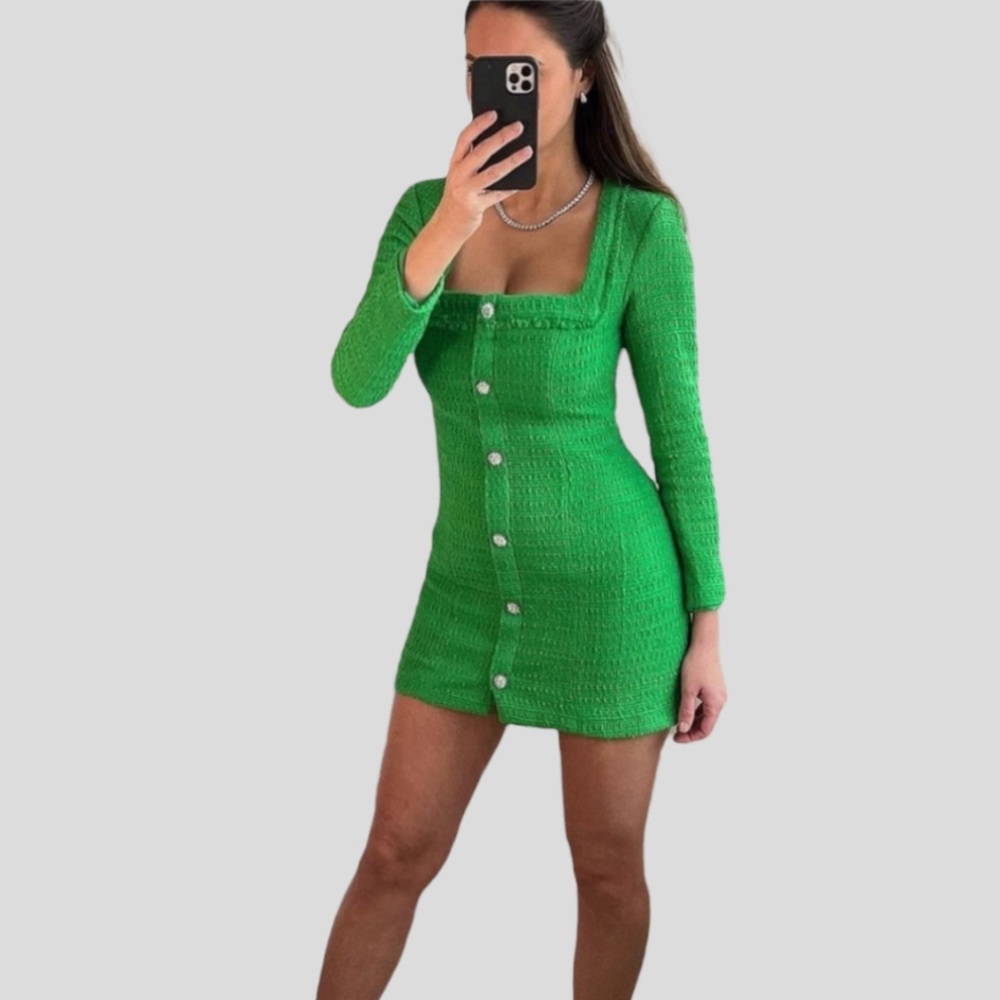 ZARA GREEN TEXTURED WEAVE DRESS